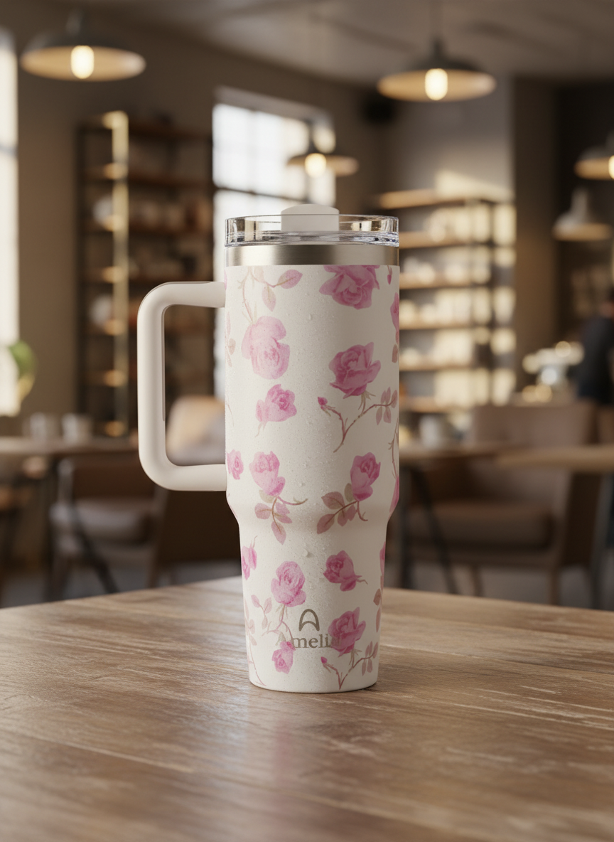 Insulated Stainless Steel Tumbler- Floral Pink (1200 ML)