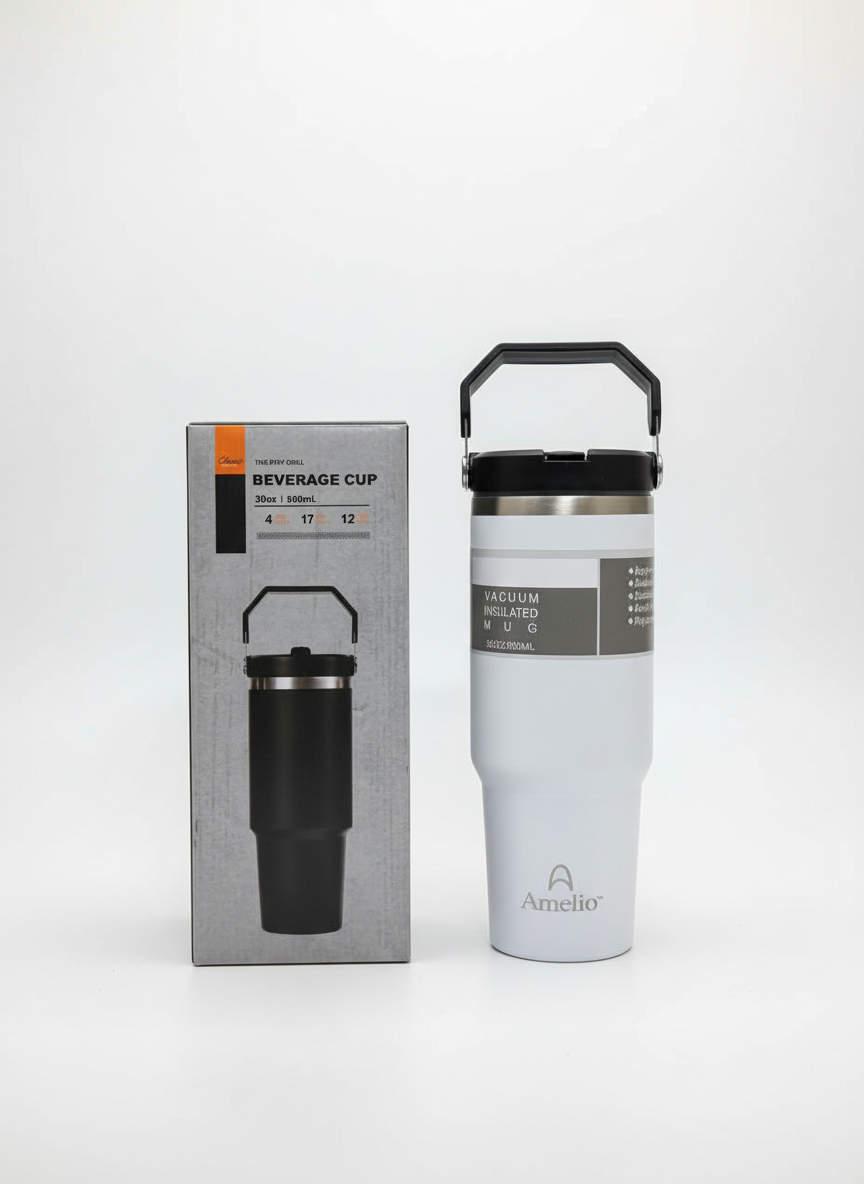 Insulated stainless steel Tumbler with Handle (1000 ML) - White