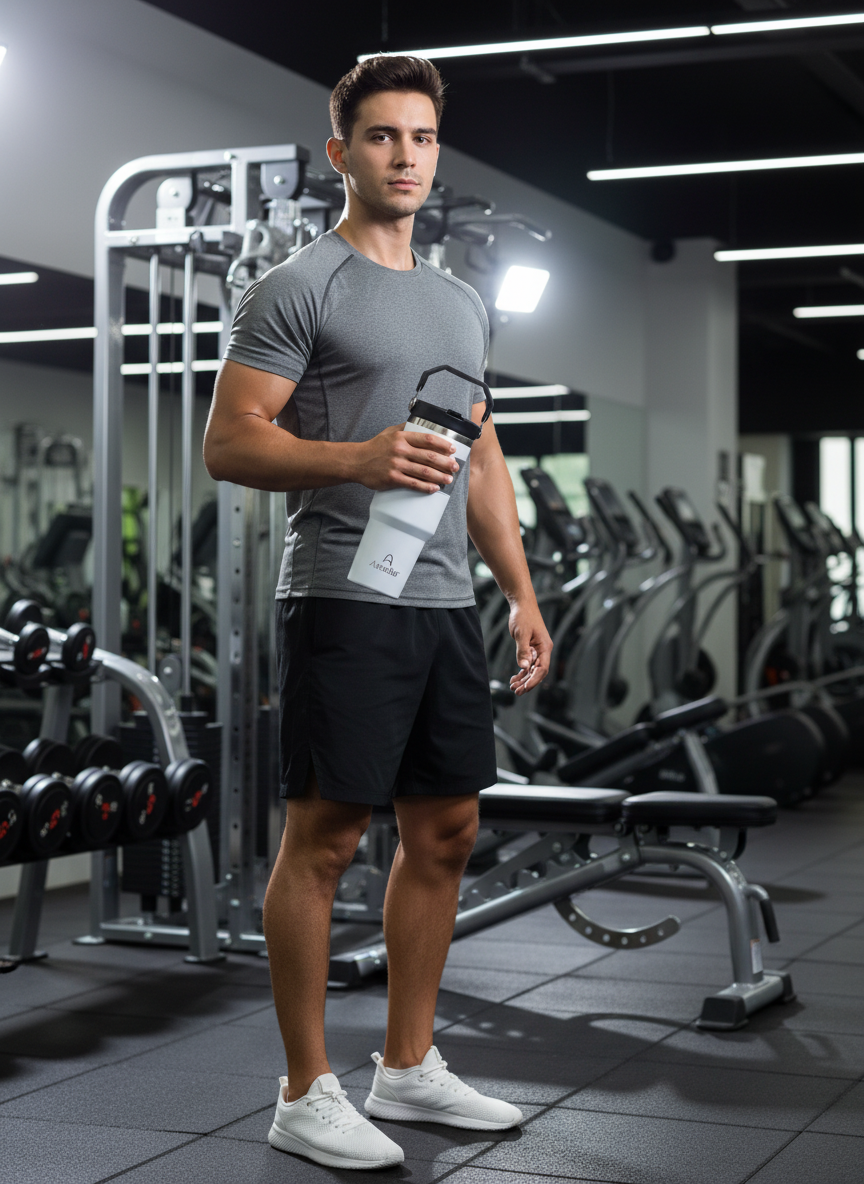 Insulated stainless steel Tumbler with Handle (1000 ML) - White